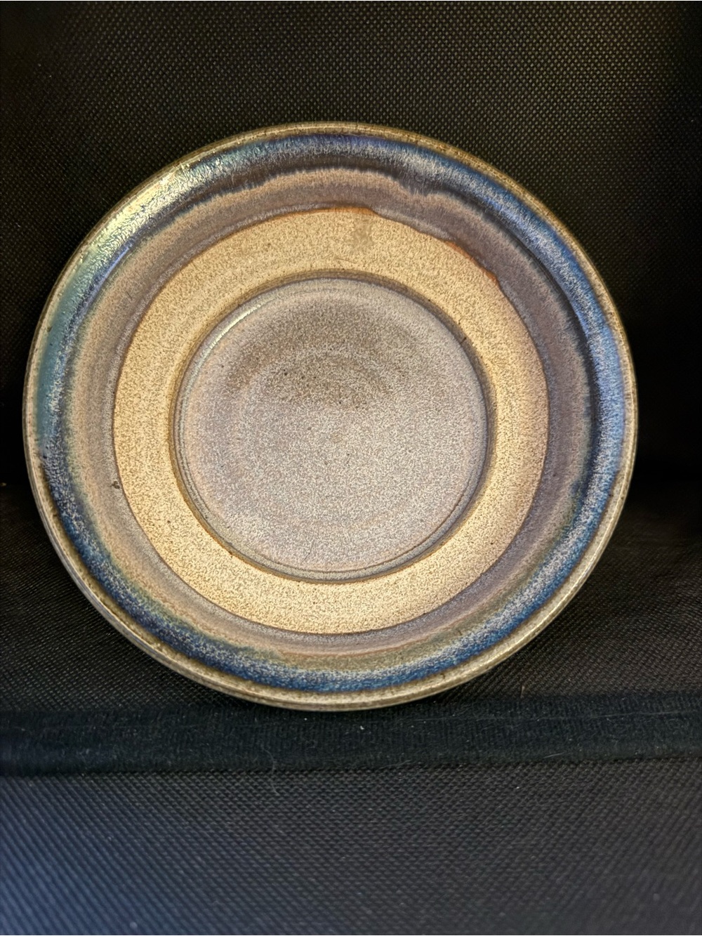 Stoneware breakfast bowl signed on back cream blue light purple UBG